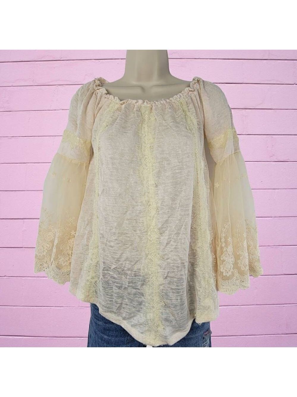 American Rag Ivory Lace bell sleeve top Medium